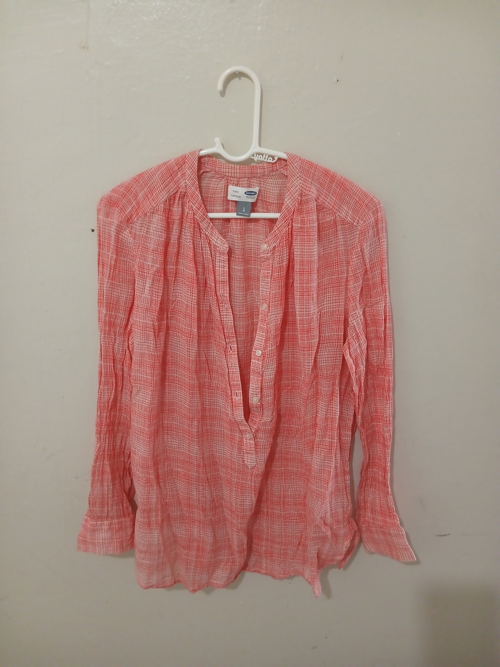Old Navy Coral Plaid Lightweight Button-Front Blouse